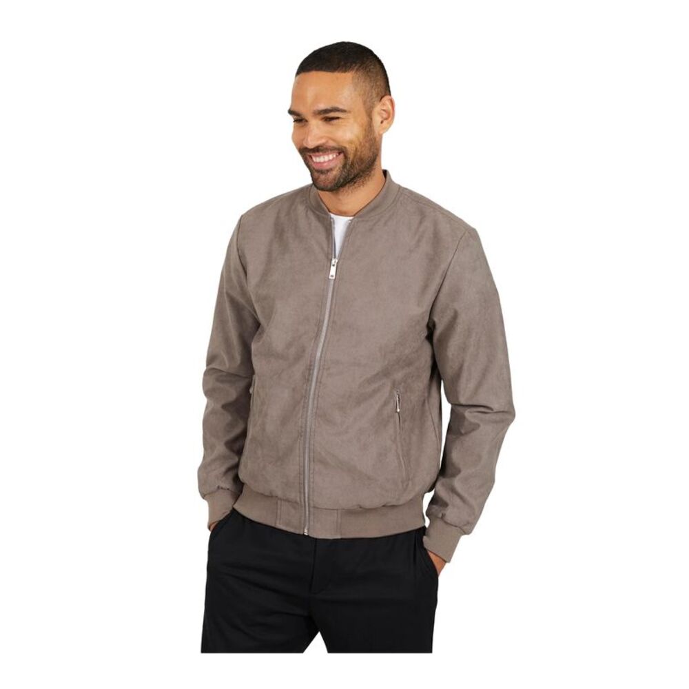 Brave Soul Mens Faux Suede Bomber Jacket / Taupe